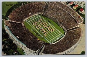 Vintage Linen Postcard Sugar Bowl Tulane Stadium New Orleans LA Aerial View